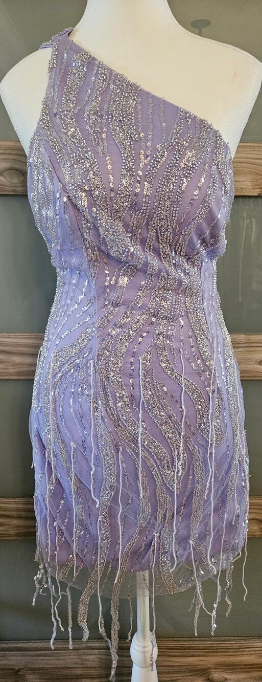 Striking NWT Lilac Beaded Bodycon Dress by New Fashion NY S/M 34B 30L 30W H-77